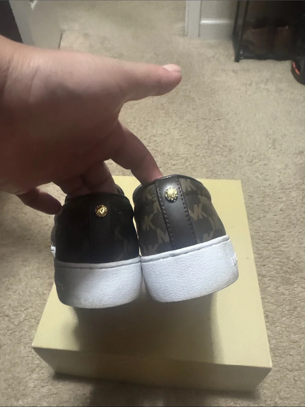 Michael Kors Brown MK Monogram Slip-On Sneakers with White Outsole